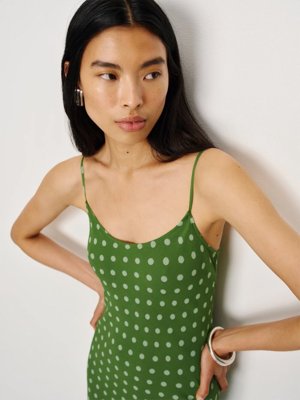 Reformation Emerick Dress in Green Polka Dot - XS - Picture 5 of 7